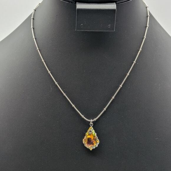 Kirks Folly AB Crystal Pendant Silver Tone Beaded Chain 16"-18" Necklace - Picture 5 of 5